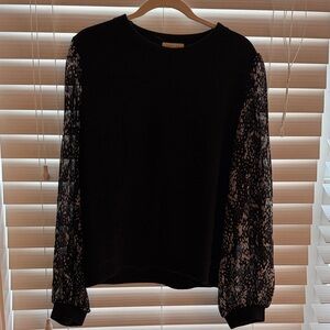 Chic Black Lace Sleeve Sweatshirt